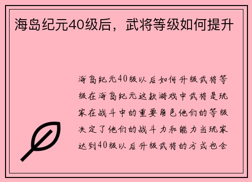海岛纪元40级后，武将等级如何提升